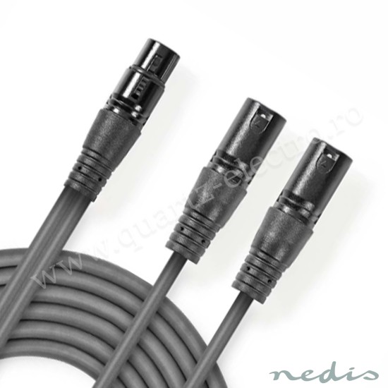 CABLU XLR STEREO 2XLR 3 PINI TATA - XLR 3 PINI MAMA 1.5M NEDIS CABLU XLR STEREO 2XLR 3 PINI TATA - XLR 3 PINI MAMA 1.5M NEDIS