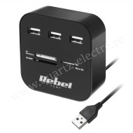 HUB USB 2.0 3 PORTURI CU CITITOR CARD SD/MICROSD REBEL