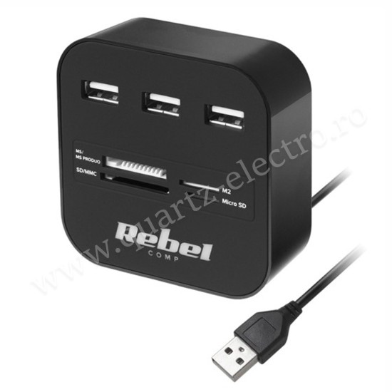 HUB USB 2.0 3 PORTURI CU CITITOR CARD SD/MICROSD REBEL HUB USB 2.0 3 PORTURI CU CITITOR CARD SD/MICROSD REBEL