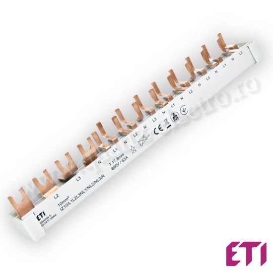Busbar 3P 10mmp 63A furca + stift ETI Busbar 3P 10mmp 63A furca + stift ETI