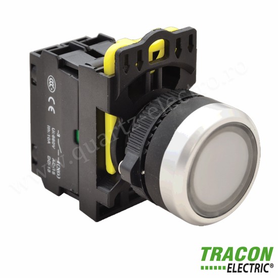 Buton cu semnalizare luminoasă alb 1×NO, 5A/230V AC-15, IP65, LED 230V AC/DC Buton cu semnalizare luminoasă alb 1×NO, 5A/230V AC-15, IP65, LED 230V AC/DC