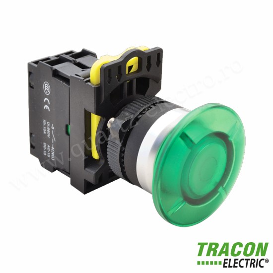 Buton tip ciupercă, verde cu led TRACON Buton tip ciupercă, verde cu led TRACON