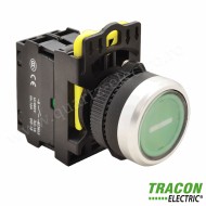 Buton inscripţionat cu semnalizare luminoasă verde (I alb)