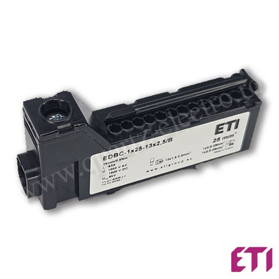 Bloc de distributie EDBC-1x25-13x2,5/B ETI Bloc de distributie EDBC-1x25-13x2,5/B ETI