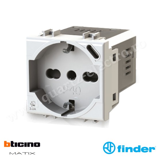 Priză cu doi pini și schuko USB 3.0A compatibila cu Bticino Matix 4B.AM.P40.USB FINDER Priză cu doi pini și schuko USB 3.0A compatibila cu Bticino Matix 4B.AM.P40.USB FINDER