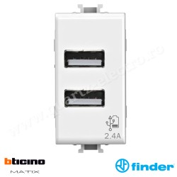 Priză USB dublă 2.4A pentru Bticino Matix 4B.AM.USB.24 FINDER
