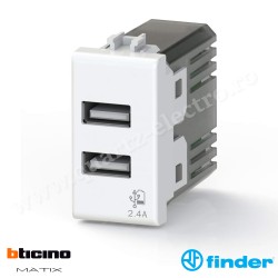 Priză USB dublă 2.4A pentru Bticino Matix 4B.AM.USB.24 FINDER Priză USB dublă 2.4A pentru Bticino Matix 4B.AM.USB.24 FINDER