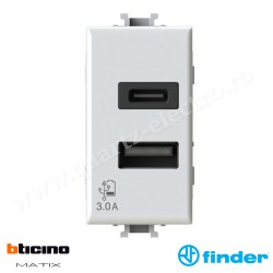 Priză USB 3.0A pentru seria Bticino Matix albă 4B.AM.USB.30 FINDER
