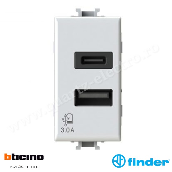 Priză USB 3.0A pentru seria Bticino Matix albă 4B.AM.USB.30 FINDER