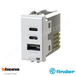 Priză USB 20W pentru Bticino Matix Alb 4BUSB20WCCA.AM FINDER