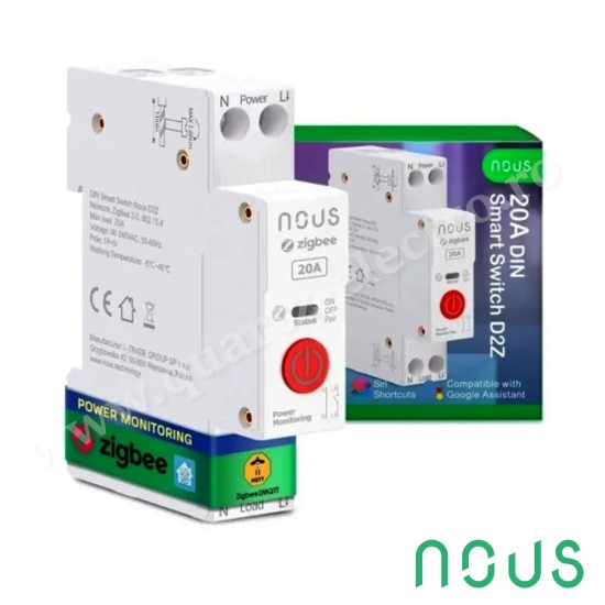 Comutator inteligent Wi-Fi Zigbee DIN 20A (1 canal, cu PM) NOUS Comutator inteligent Wi-Fi Zigbee DIN 20A (1 canal, cu PM) NOUS