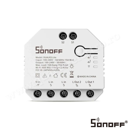 Releu Dual R3 Lite cu 2 canale Programari Wi-Fi 2.4 GHz SONOFF Releu Dual R3 Lite cu 2 canale Programari Wi-Fi 2.4 GHz SONOFF