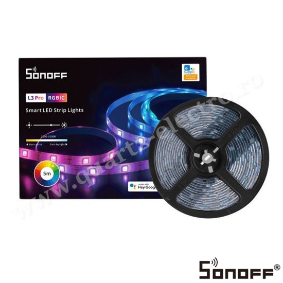 Banda LED Wifi L3-Pro 5m smart bluetooth sincronizare muzica 30 LED/m alimentare USB SONOFF Banda LED Wifi L3-Pro 5m smart bluetooth sincronizare muzica 30 LED/m alimentare USB SONOFF