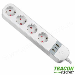 Prelungitor cu mai multe prize inteligent 4xSCHUKO 2USBA 1USBC 240V 16A 3x1,5mm2 1,5m TRACON