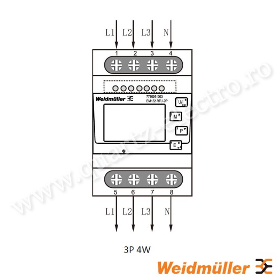 Contor electric pentru măsurare/afișare putere pentru rețele monofazate sau trifazate, 100 A, măsurare directă, ieșire în impulsuri, Modbus RTU
