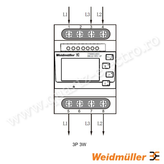 Contor electric pentru măsurare/afișare putere pentru rețele monofazate sau trifazate, 100 A, măsurare directă, ieșire în impulsuri, Modbus RTU