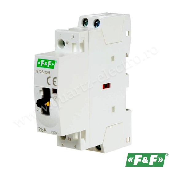 Contactor modular cu manipulator pentru control manual 25 A 250 VAC F&F Contactor modular cu manipulator pentru control manual 25 A 250 VAC F&F