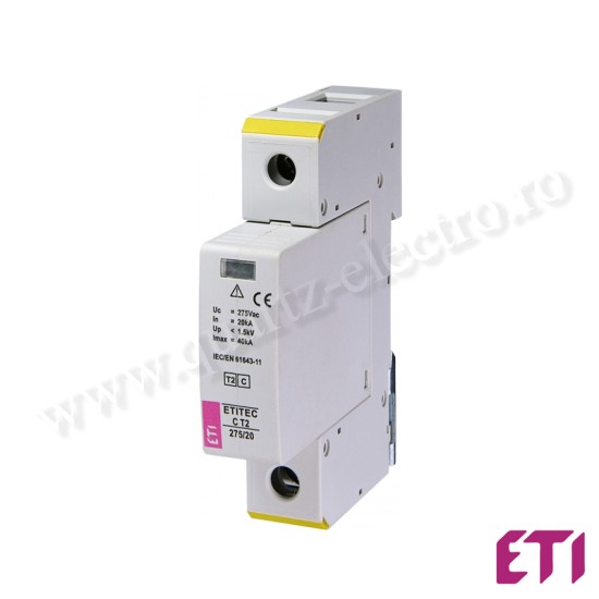 Descărcător de supratensiune ETITEC C T2 275/20 1+0 ETI Descărcător de supratensiune ETITEC C T2 275/20 1+0 ETI