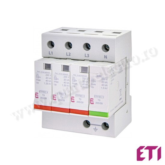 DESCĂRCĂTOR DE SUPRATENSIUNE ETITEC V T2 255/20 3+1 ETI DESCĂRCĂTOR DE SUPRATENSIUNE ETITEC V T2 255/20 3+1 ETI