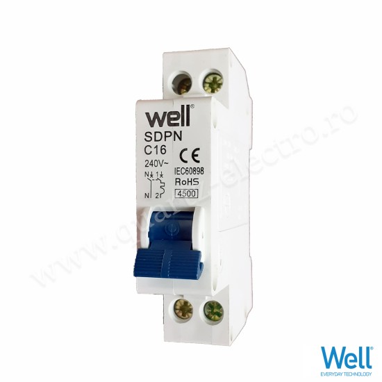 INTRERUPATOR AUTOMAT 1P+N 16A WELL INTRERUPATOR AUTOMAT 1P+N 16A WELL