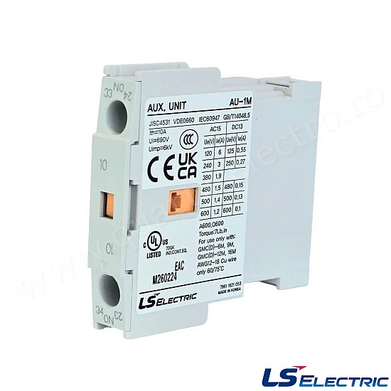Contact auxiliar lateral 1NO AU-1M 1A LS Contact auxiliar lateral 1NO AU-1M 1A LS