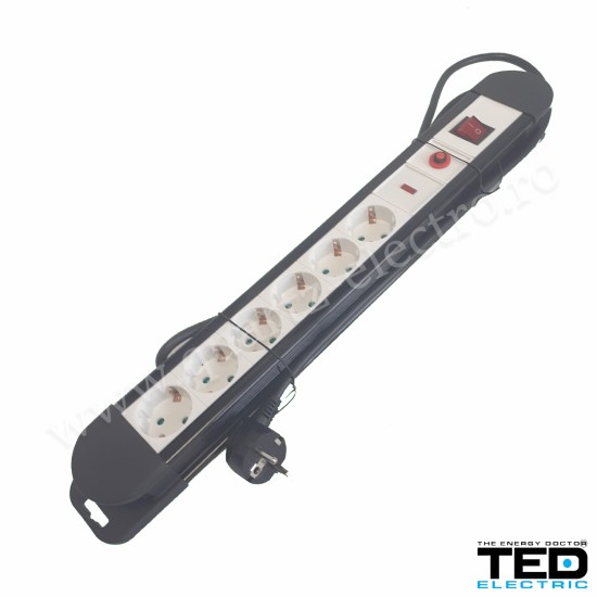 PRELUNGITOR CU PROTECTIE LA SUPRATENSIUNE , INTRERUPATOR, 6 PRIZE SCHUKO, 5 M TED ELECTRIC