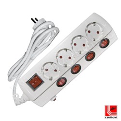 PRELUNGITOR 4 PRIZE CU INTRERUPATOR LA FIECARE DINTRE ELE SI PROTECTIE LA SUPRATENSIUNE 1,5M, ALB, 16A