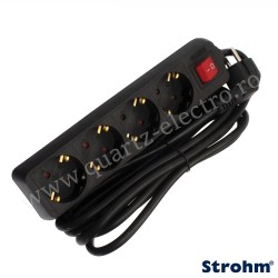 PRELUNGITOR 4 PRIZE, 1,5M, 3X1,5MM2, CU INTRERUPATOR, NEGRU