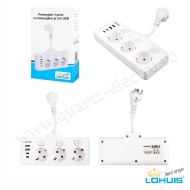 Prelungitor electric (5 cm) cu 3 prize, 3 întrerupătoare și 4 USB (2 USB-A+2 TIP-C) 230VCA 3680W 16A Lohuis