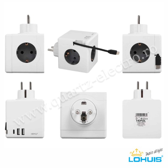 Adaptor CUB E15C-P, 3 prize Schuko cu 2xUSB-A + 1xUSB-C și cablu USB-C extensibil Lohuis Adaptor CUB E15C-P, 3 prize Schuko cu 2xUSB-A + 1xUSB-C și cablu USB-C extensibil Lohuis