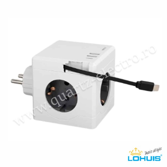 Adaptor CUB E15C-P, 3 prize Schuko cu 2xUSB-A + 1xUSB-C și cablu USB-C extensibil Lohuis Adaptor CUB E15C-P, 3 prize Schuko cu 2xUSB-A + 1xUSB-C și cablu USB-C extensibil Lohuis