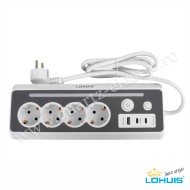 Prelungitor E28 cu 4 prize, lumină ambientală și 1xUSB-A și 2xUSB-C Lohuis
