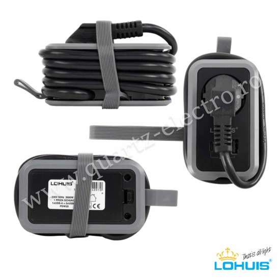 Prelungitor călătorie E35, cu încărcare USB PD20W, 1xUSB-A și 2xUSB-C + cablu USB-C 0,5m Lohuis Prelungitor călătorie E35, cu încărcare USB PD20W, 1xUSB-A și 2xUSB-C + cablu USB-C 0,5m Lohuis