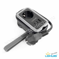 Prelungitor călătorie E35, cu încărcare USB PD20W, 1xUSB-A și 2xUSB-C + cablu USB-C 0,5m Lohuis