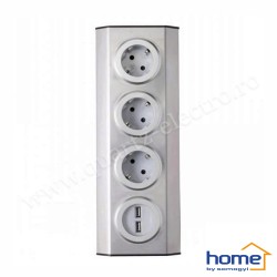 PRELUNGITOR BUCATARIE FARA CABLU, 3 PRIZE, 2 USB, OTEL INOXIDABIL HOME