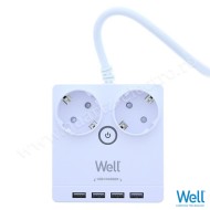 PRELUNGITOR CU PROTECTIE LA SUPRATENSIUNE CU 2 PRIZE , 4 USB, 3M 3X1.5MMP WELL