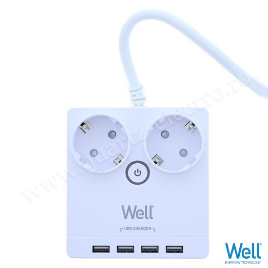 PRELUNGITOR CU PROTECTIE LA SUPRATENSIUNE CU 2 PRIZE , 4 USB, 3M 3X1.5MMP WELL PRELUNGITOR CU PROTECTIE LA SUPRATENSIUNE CU 2 PRIZE , 4 USB, 3M 3X1.5MMP WELL