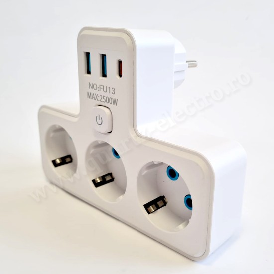 Triplu-stecher 1 intrare 3 ieșiri 2 porturi USB și 1 port Type-C Triplu-stecher 1 intrare 3 ieșiri 2 porturi USB și 1 port Type-C