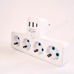 Triplu-stecher 1 intrare 4 ieșiri 2 porturi USB și 1 port Type-C Triplu-stecher 1 intrare 4 ieșiri 2 porturi USB și 1 port Type-C