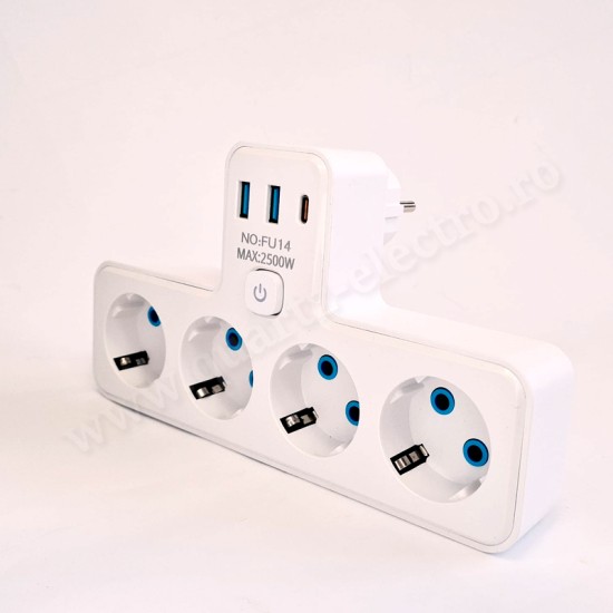 Triplu-stecher 1 intrare 4 ieșiri 2 porturi USB și 1 port Type-C Triplu-stecher 1 intrare 4 ieșiri 2 porturi USB și 1 port Type-C
