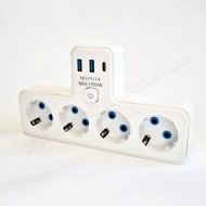 Triplu-stecher 1 intrare 4 ieșiri 2 porturi USB și 1 port Type-C
