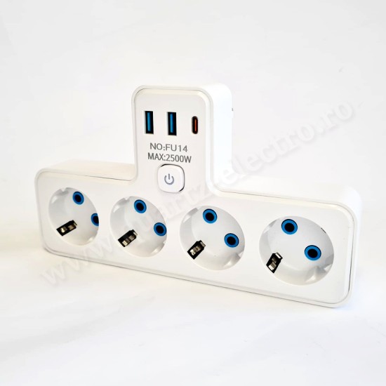 Triplu-stecher 1 intrare 4 ieșiri 2 porturi USB și 1 port Type-C Triplu-stecher 1 intrare 4 ieșiri 2 porturi USB și 1 port Type-C