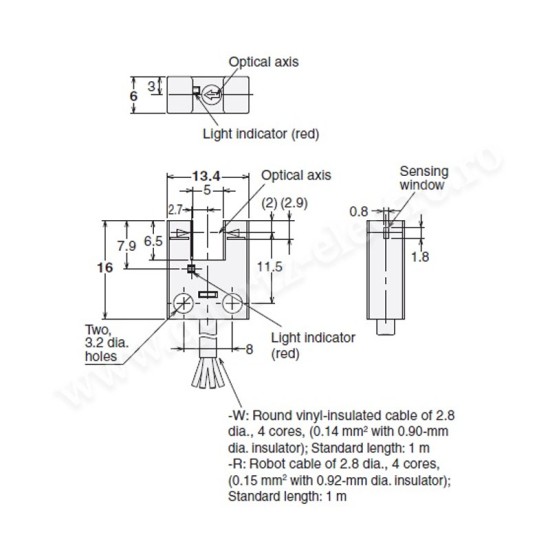 Fotomicrosenzor ultracompact Tip fantă Formă de U 5 mm Ieșire NPN 1 m