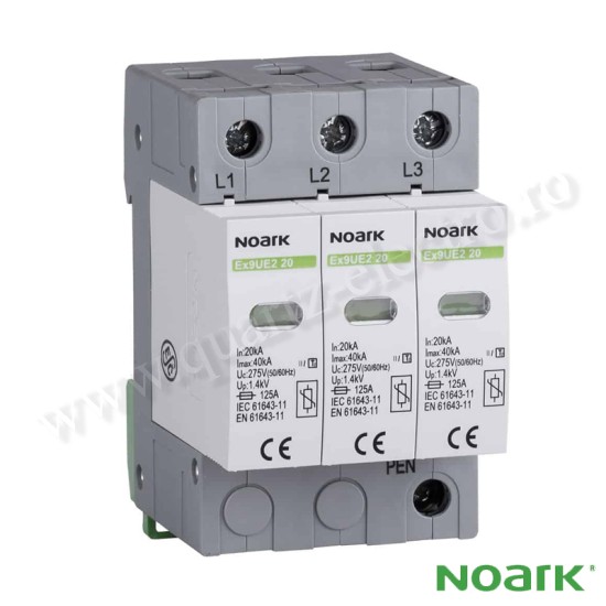 Descarcator la supratensiune Noark 3+0 debrosabil fara semnalizare 3P tip C 275VAC 