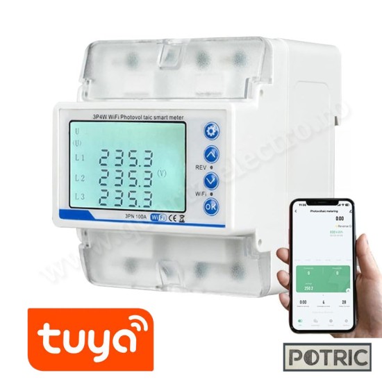 Contor de energie si releu de protectie inteligent Wifi trifazat 100A Potric Contor de energie si releu de protectie inteligent Wifi trifazat 100A Potric