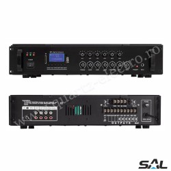 Mixer amplificator Public Adress 120W 6 zone cu FM si BT Mixer amplificator Public Adress 120W 6 zone cu FM si BT