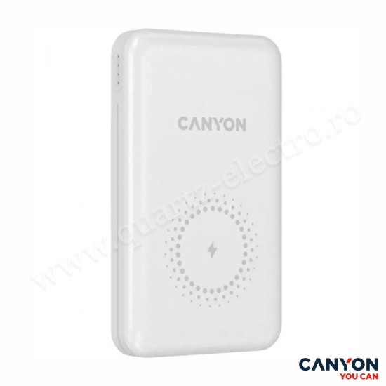 POWER BANK WIRELESS, 10000MAH, INTRARE USB-C/MICROUSB, IESIRE USB-A/USB-C, 12V-1,5A, ALB CANYON 