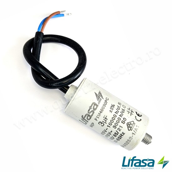 CONDENSATOR PORNIRE MOTOR 3UF CU CONEXIUNE FIR LIFASA CONDENSATOR PORNIRE MOTOR 3UF CU CONEXIUNE FIR LIFASA