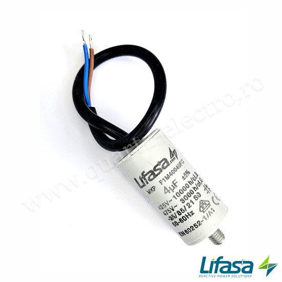 Condensator pornire motor 4uF cu conexiune fir LIFASA Condensator pornire motor 4uF cu conexiune fir LIFASA