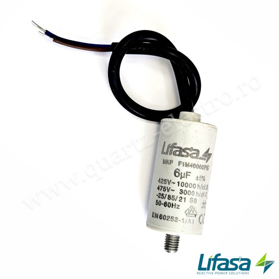 Condensator pornire motor 6uF cu conexiune fir LIFASA Condensator pornire motor 6uF cu conexiune fir LIFASA